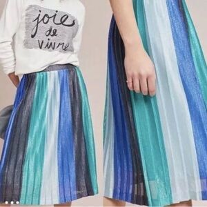 Anthropologie Maeve Sunburst Pleated Midi Metallic Skirt